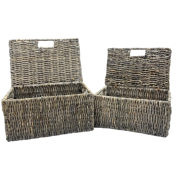Storage Basket with Lid Gray (Set of 2)