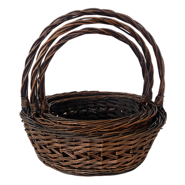 Oval Basket Set of 3 Woven, Walnut