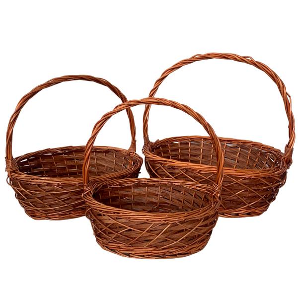 Round White Wood Basket With Folding Handle - Potomac Floral Wholesale